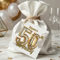 Gold Diamond 50th Birthday White Balloons Favor Tags
