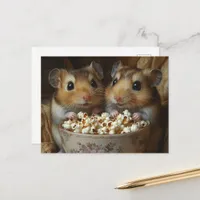 Two Adorable Hamsters With Popcorn Postcard