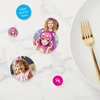 Cute Pink Anime Girl with Headphones Birthday Confetti