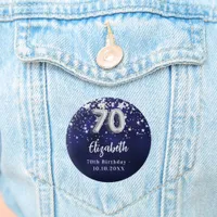 70th birthday navy blue silver stars button