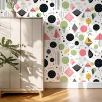 Retro Geometric Abstract Pat#2 Sage Pink ID1067 Wallpaper