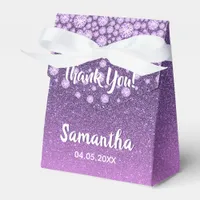 Purple pink goitter diamonds thank you name favor boxes