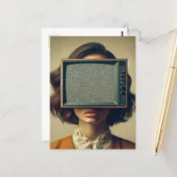 Vintage Woman With a TV on Her Head Postcard