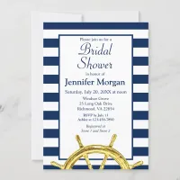 Classic Nautical Stripes Navy Gold Bridal Shower Invitation