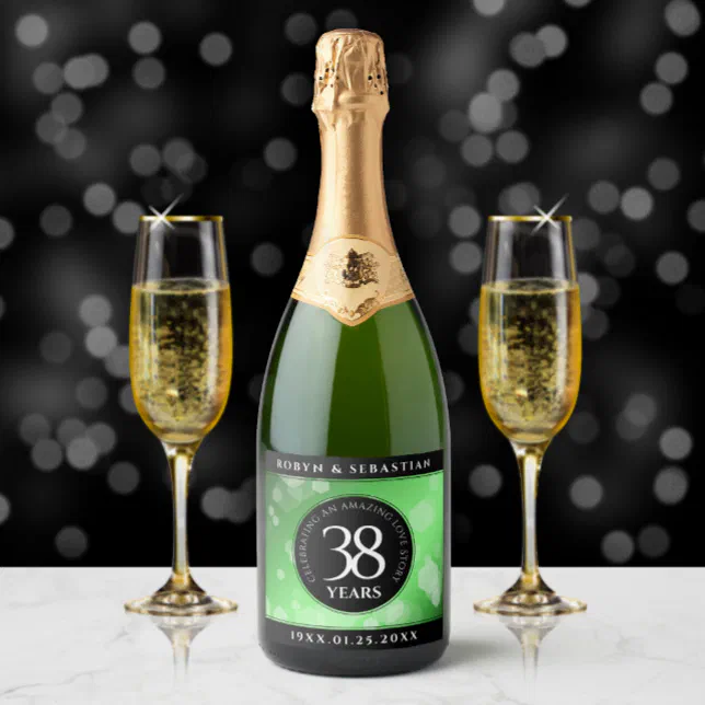 Elegant 38th Emerald Wedding Anniversary Sparkling Wine Label