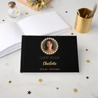 Guest book birthday black gold photo diamonds