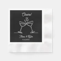 Cheers | Cocktail Line Art Black and White Wedding Napkins