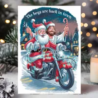 Santa and Jesus on a Motorcycle Funny Christmas Holiday Card