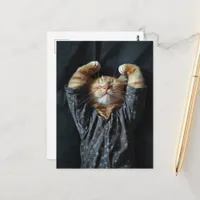 Adorable Sleepy Ginger Kitty in PJs Postcard