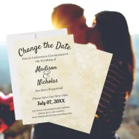 Change the Date Wedding Postponed Beige Parchment Save The Date