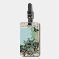 Bird Nest Faux Vintage Collage Luggage Tag