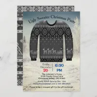 Ugly Sweater Christmas Party, Gray with Deer Invitation