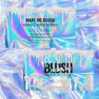 Makeup Artist Silver Glitter Drip Holographic Blue Business Card