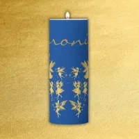 Gold Fairies with Pixie Dust on Blue Monogram | Pillar Candle