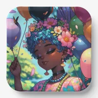 Pretty Black Anime Girl with Birthday  Paper Plates