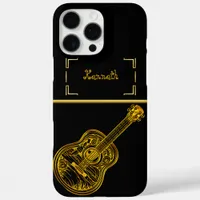 Artistic Representation of a Golden Guitar Design iPhone 16 Pro Max Case