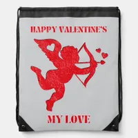 Minimalist Happy Valentine's My Love on grey | Drawstring Bag