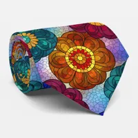 Stained Glass Abstract Red Green Blue Orange Neck Tie