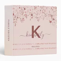 Recipe rose gold pink stars glitter monogram 3 ring binder