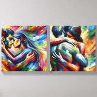 Lover's Embrace  Ai Art in Oil Painting Style Canvas Photo Tile