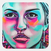 Painted Women's Face | AI Generated Lady's Face Square Sticker