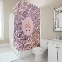 Girly Pink Ombre Glitter Unicorn  Shower Curtain