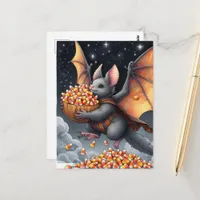 Halloween Bat Flying Squirrel Hybrid with Candy Postcard