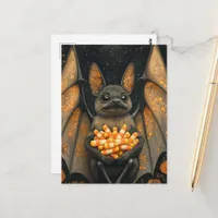 Cute Halloween Bat Cat With Halloween Candy Postcard