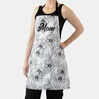 Modern Black and White Floral Mom Personalized Apron