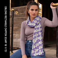 Purple & White Columbine Flower Pattern Long Scarf