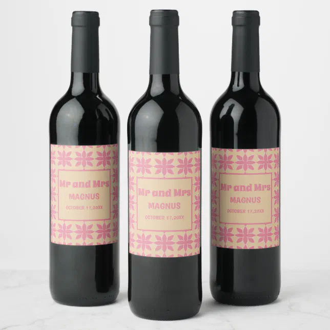 Retro groovy 70's bold typography peach & pink  wine label