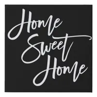 Home Sweet Home White Typography Black Faux Canvas Print