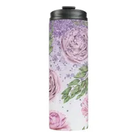 *~* Floral Blush Lavender PEONY Purple Glitter Thermal Tumbler