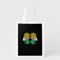 Halloween Upside Down Pineapple Swinger Skeleton Grocery Bag