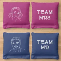 Team Mr and Mrs Pink and Blue Cornhole Bags