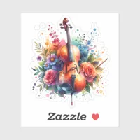 Watercolor Cello and Flowers   Sticker