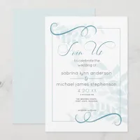 Modern Pale Foliage Chic Accents Teal Blue Invitation