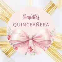 Pink bow florals Quinceanera Classic Round Sticker