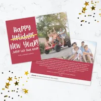 Funny Late Happy New Year Photo  Holiday Card