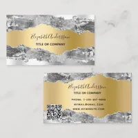 Silver gold agate marble QR code Business Card