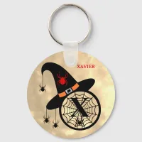 Monogram X Halloween Sky Witch Spiders Name Keychain