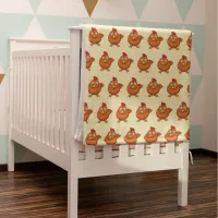 Cute Chicken Illustration Pattern on Yellow Baby Blanket