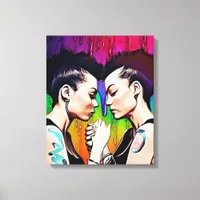 Lesbian Couple Holding Hands Rainbow Art Canvas Print