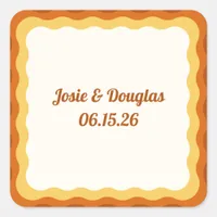 Retro 70s Vintage Wedding Warm Orange & Yellow Square Sticker