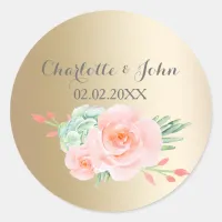 Watercolor Succulent Blush Floral Elegant Wedding Classic Round Sticker