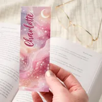 Pink Glitter Crescent Moon Personalized Bookmarks