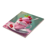 Raspberry Ice Cream in a Pink Coffee Cup Ceramic Tile