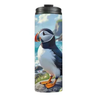 Cute Puffin on the Seashore themed   Thermal Tumbler