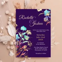 Elegant Deep Purple and Gold Floral Wedding Foil Invitation