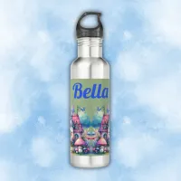 Pink & Blue Fairy Cottage Core Monogram on Green | Stainless Steel Water Bottle